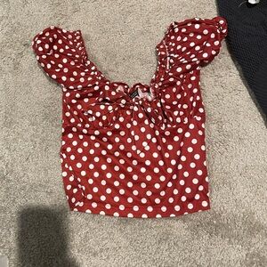 Burgundy top with white polka dots from SHEIN. Size medium.